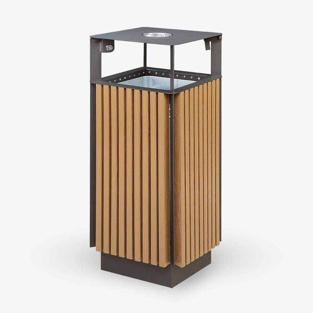 Factory Custom 52L Separate Waste Bins 3.0Mm Thickness Recycle Trash Can Wpc Wood Rubbish Bin With Ashtray