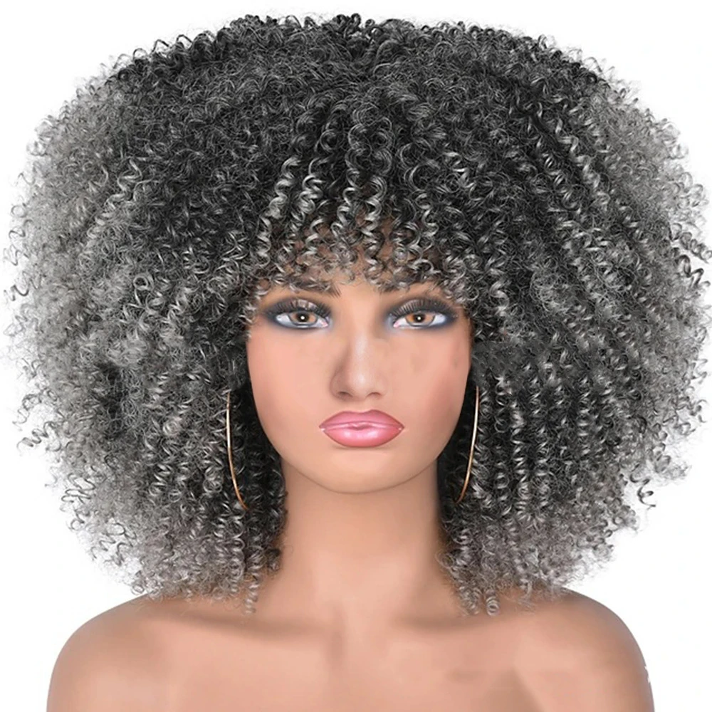 Synthetic Heat Resistant Fiber Short Curly Wine Red Wigs Jerry Curly Hair Wigs With Bangs Afro Kinky Curly Wigs For Black Women