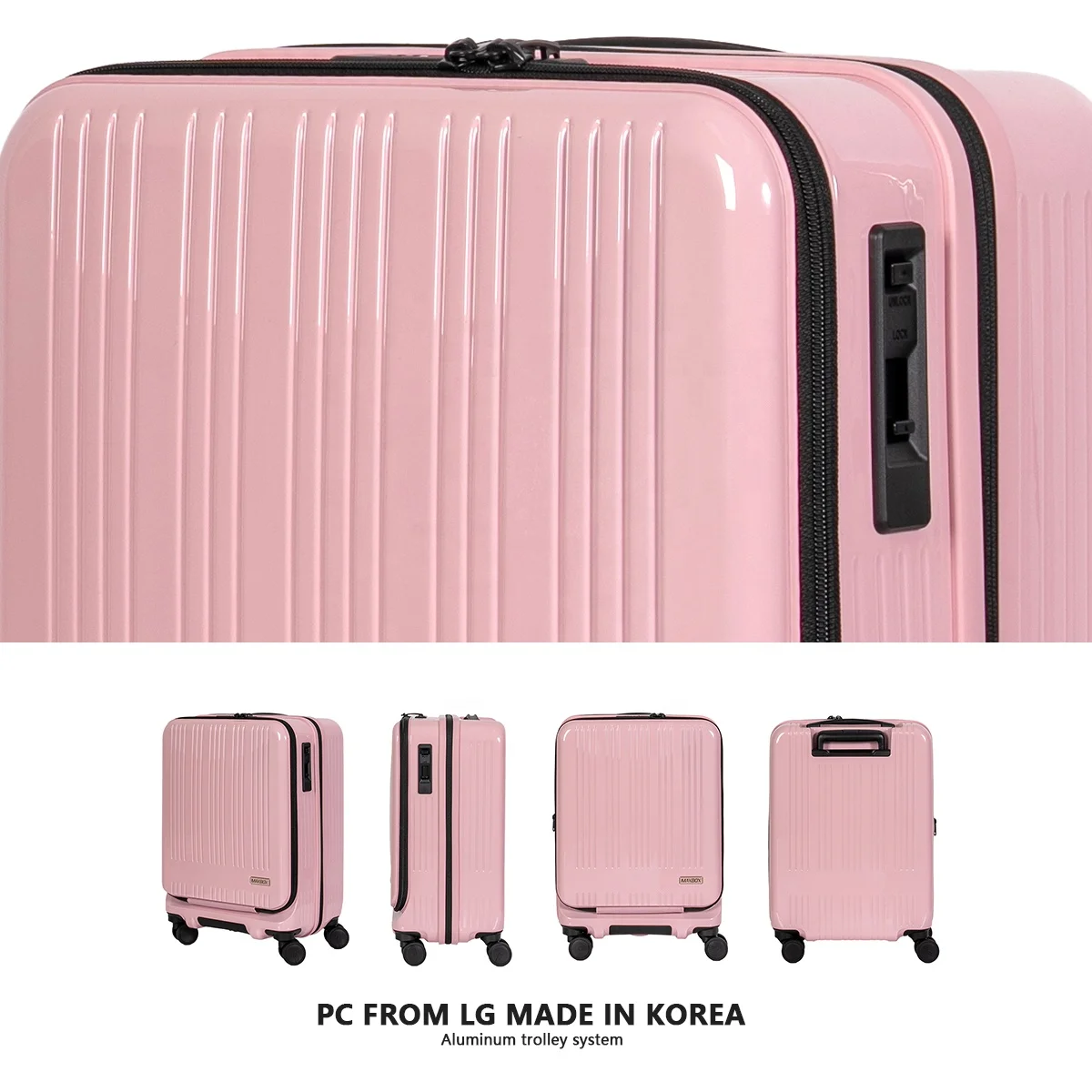 Business Front Opening TSA lock Carry On Aluminum Trolley Travel Suitcase Luggage With Laptop Bag