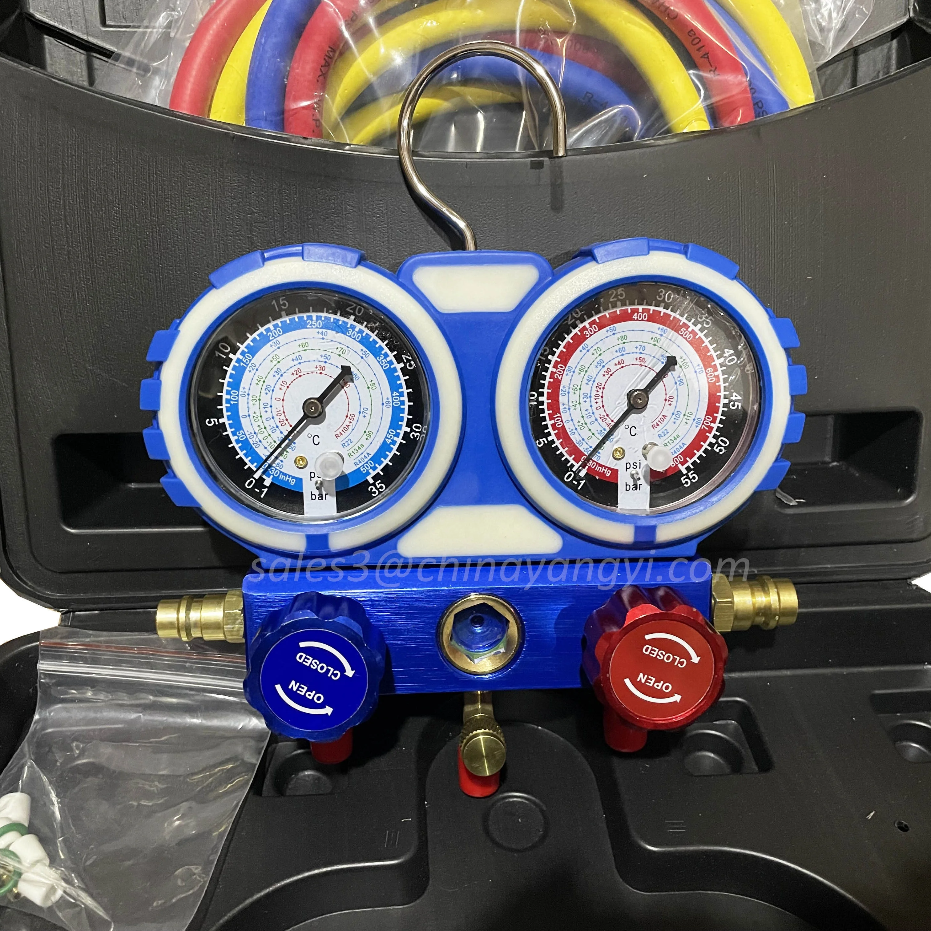 Refrigerant R32 Double Manifold Gauge Set with 1.5m Charging Hose for Auto Service Air Conditioning Repair