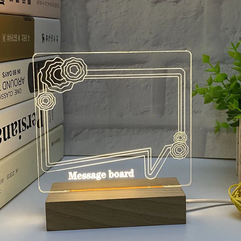 Vofull Acrylic Message Board Luminous Transparent Board Erasable Note Board Desktop Small Ornaments 3D Night Light