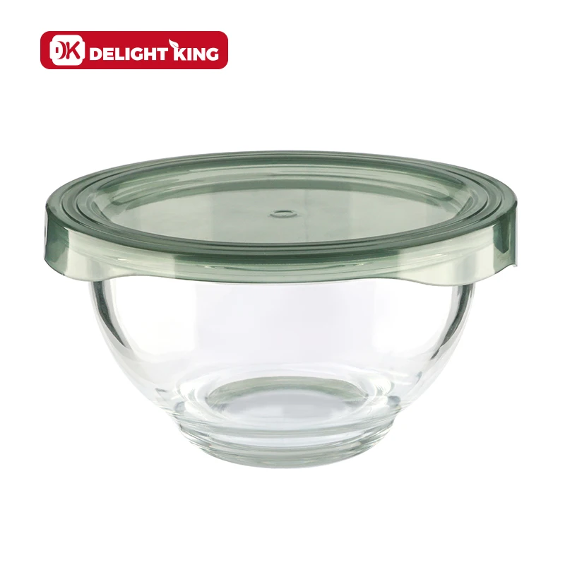 3pcs High borosilicate round glass salad bowl mixing bowl with plastic lid bakeware set glass bowl with lid