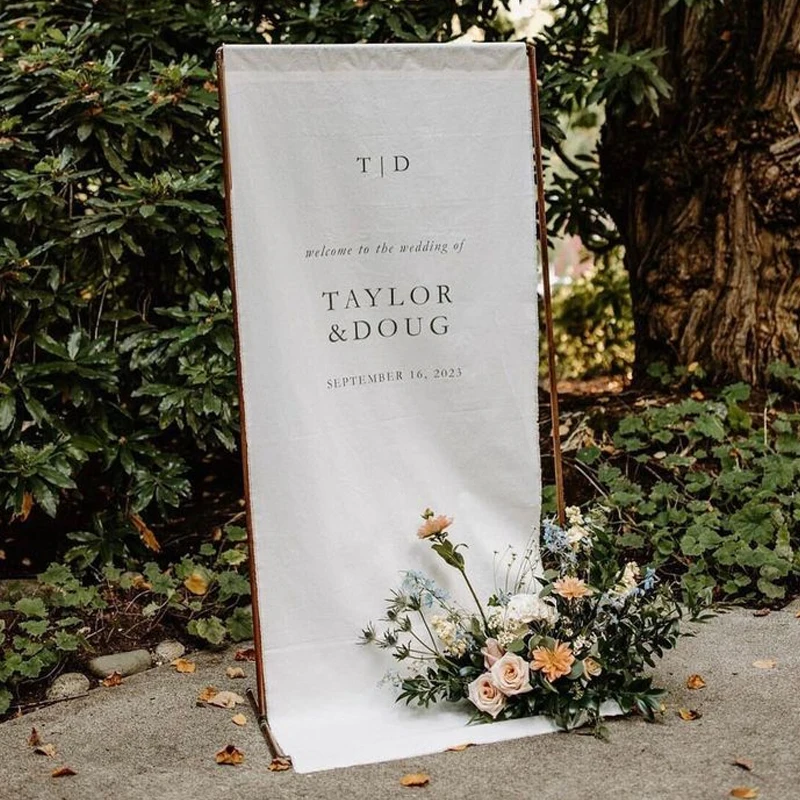 Eco-friendly 100% linen Wedding Welcome Sign custom linen sign stand  for birthday party quinceanera bridal shower
