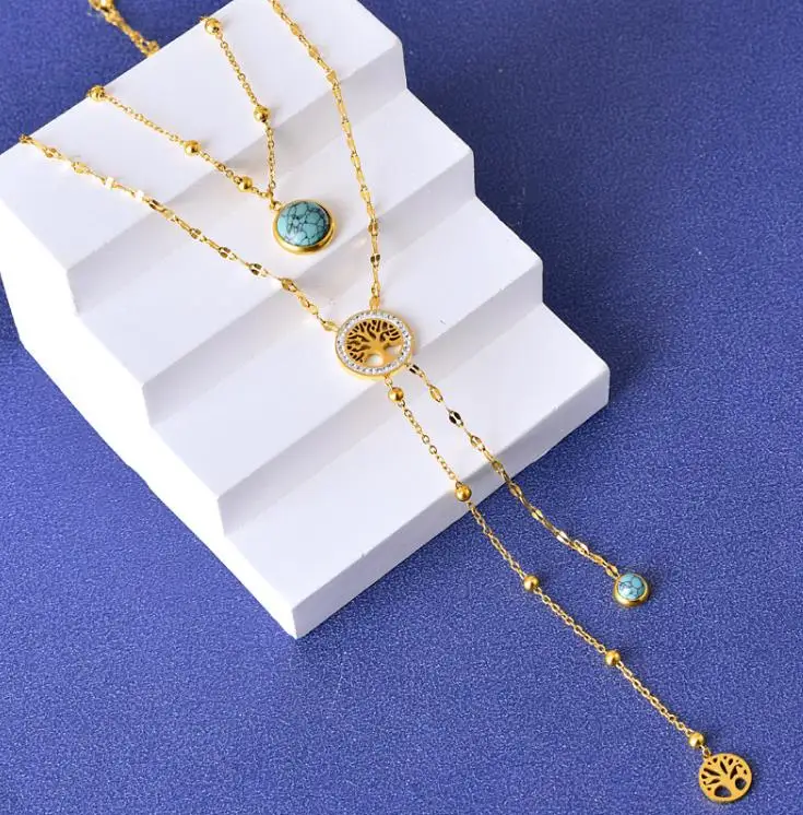 Double layer necklace Fashion Euro-American style eyes palm long fringe flower sweater chain For women fine jewelry
