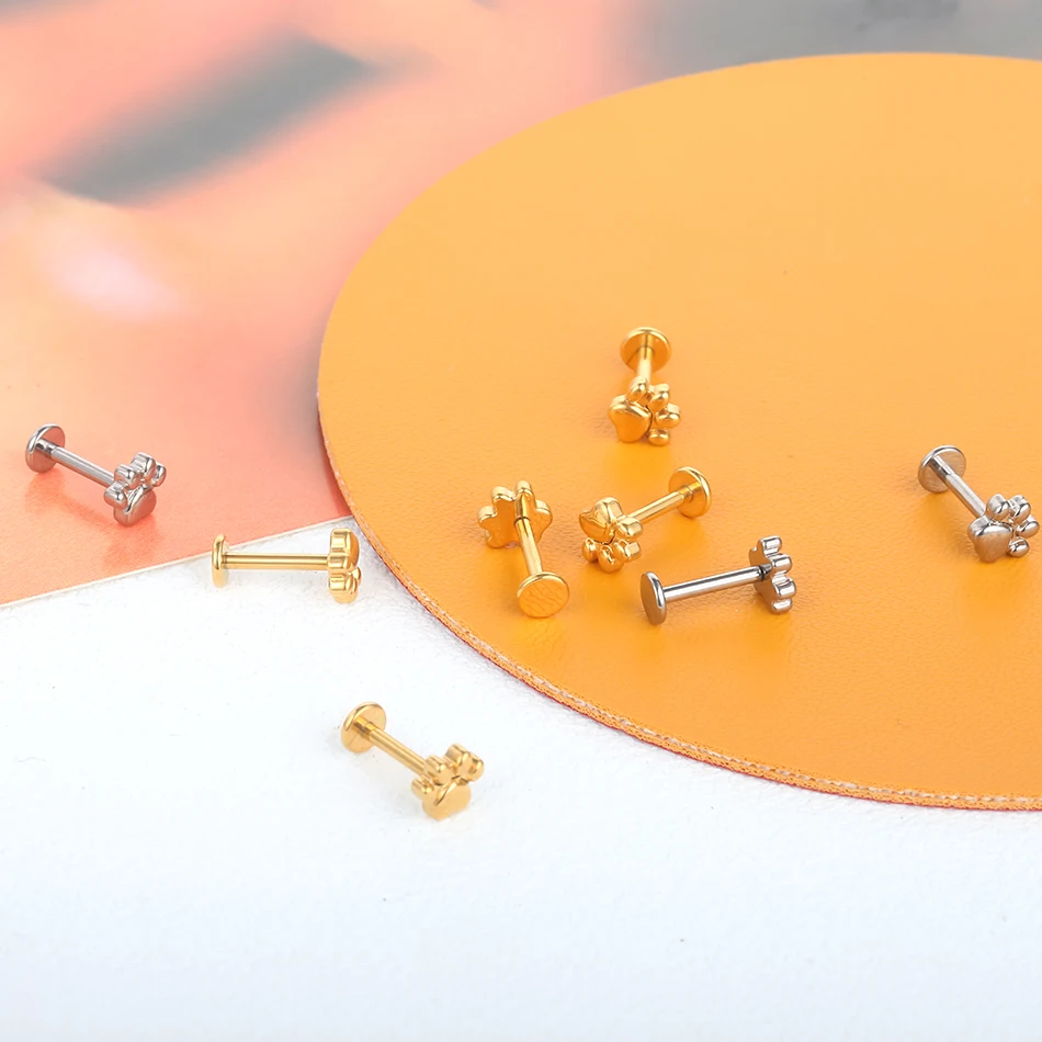 Internally Threaded Titanium Cat Claw Earring Ear Stud Labret Piercing for Women Men Labret Monroe Jewelry Surface Piercing