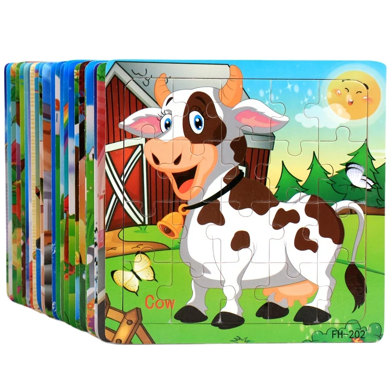 Montessori best selling jigsaw puzzle intelligence cognition training cartoon animal traffic wooden educational toys for kids
