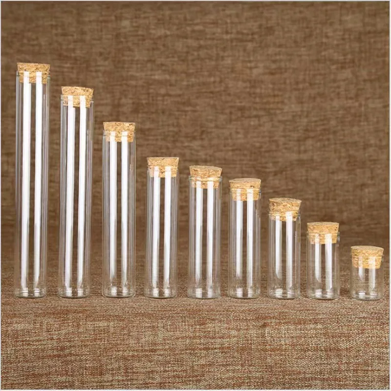 Wholesale 15ml 20ml 30ml 40ml 90ml cork glass bottles flat bottomed tube bottles in candy bottles