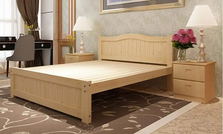 Simple Modern Solid Wood Single Bed Wooden Double Bed