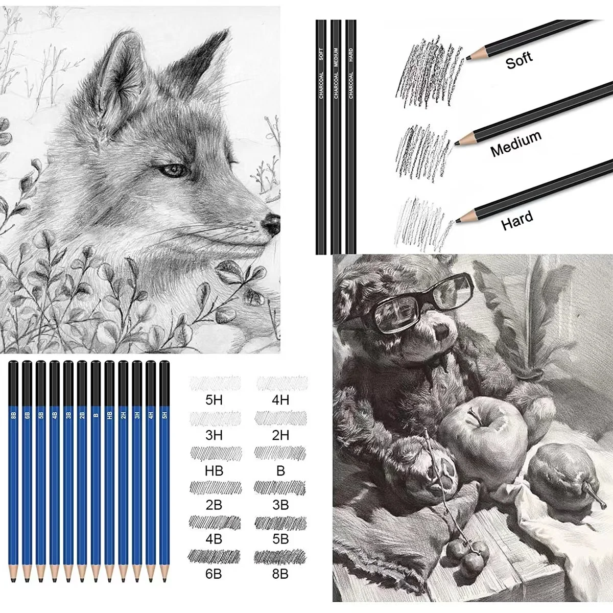 Art Supplies Drawing and Sketching Colored Pencils Set 40pcs Graphite Charcoal Professional Artists Pencils Kit
