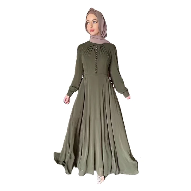 2022 Hot Sale Solid Color High Quality Chiffon Robe Abaya Muslim Women Clothing for Turkey Dubai Dress