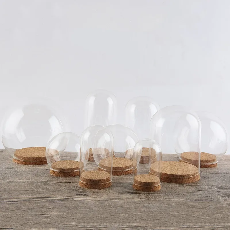 Wholesale different size glasses dome with cork base glass vase ornament decoration custom logo