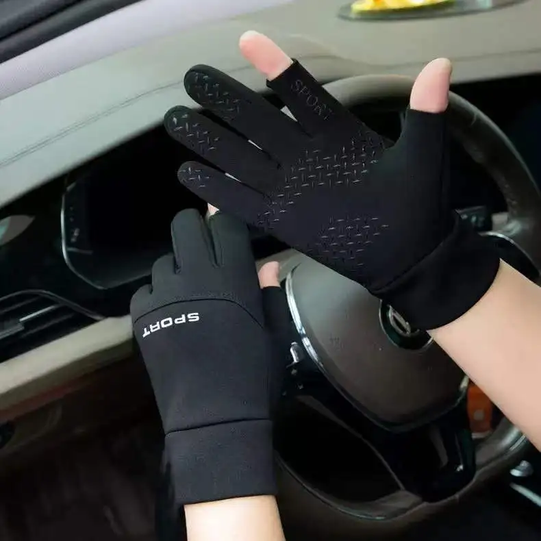 Men's and women's winter riding plus velvet warm touch screen driving two-finger riding gloves