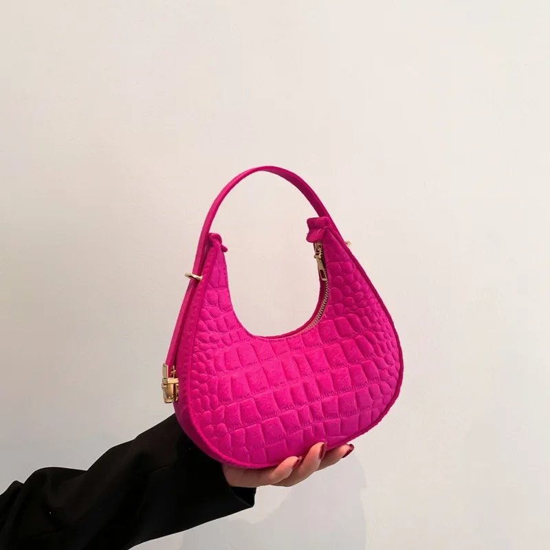 Crocodile Print Wool Crossbody Hobo Bag Alligator Felt Shoulder Underarm Bag Handbag