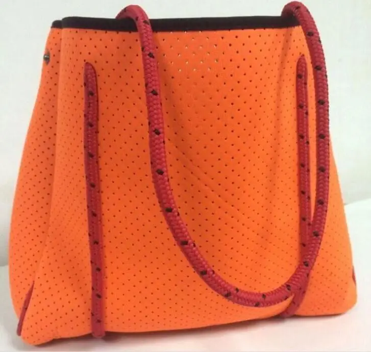 custom made WATERPROOF perforated neoprene tote beach bag with neoprene pouch
