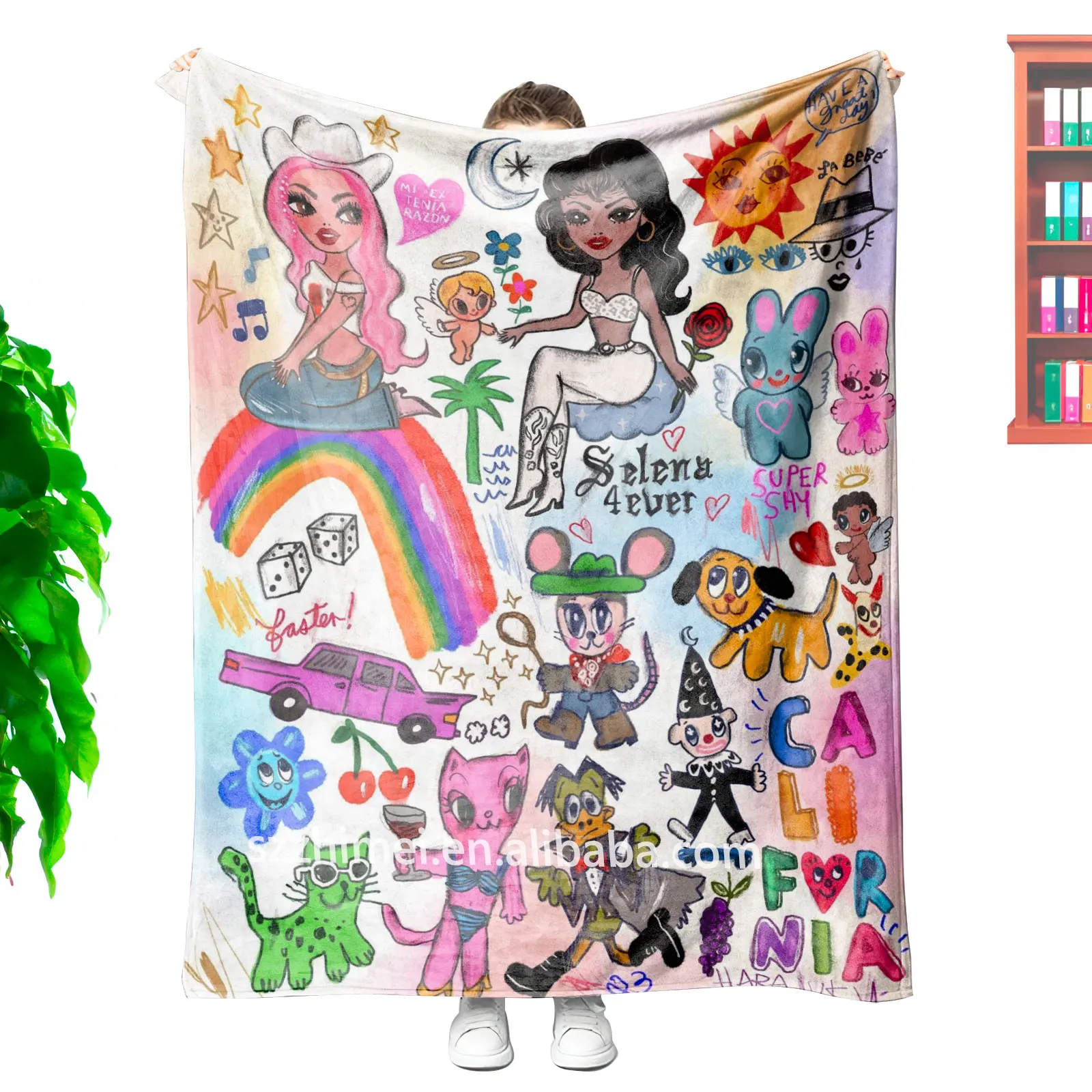 wholesale cute funny karol g selena super shy custom logo warm cozy oversize blankets for winter free shipping