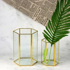 Wholesale multi function vase lantern in metal and glass for flowers candles wedding table lamp centerpieces