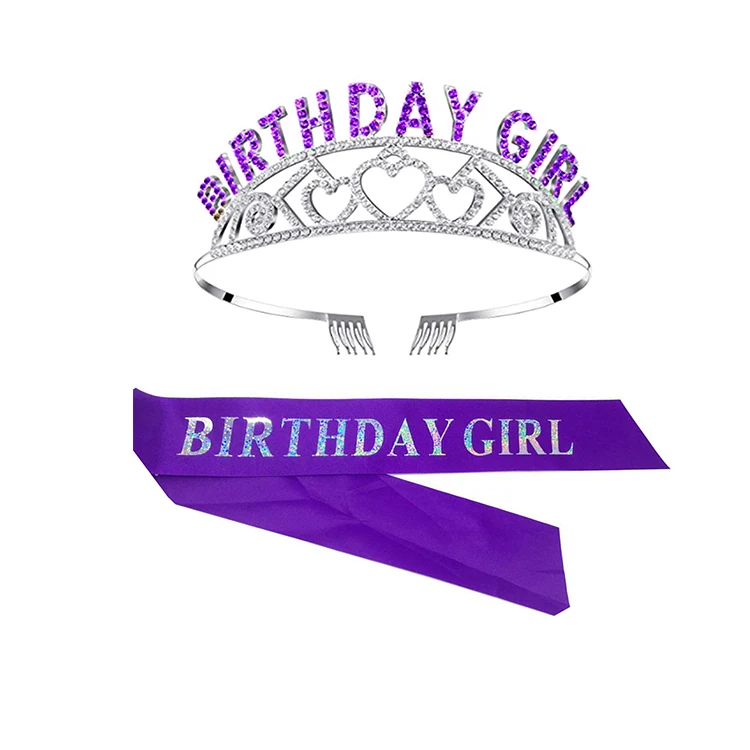 
Hot Selling New Design Birthday Party Crown Birthday queen Sash Set Girl Birthday Crown And Sash For Adults 