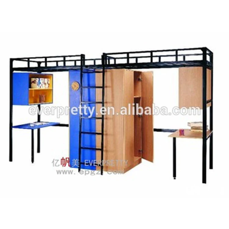 Dormitory Furniture College Students Dormitory Bed Integrated Desk with Wardrobe Multi-Function Staff  Factory Single Iron Bed