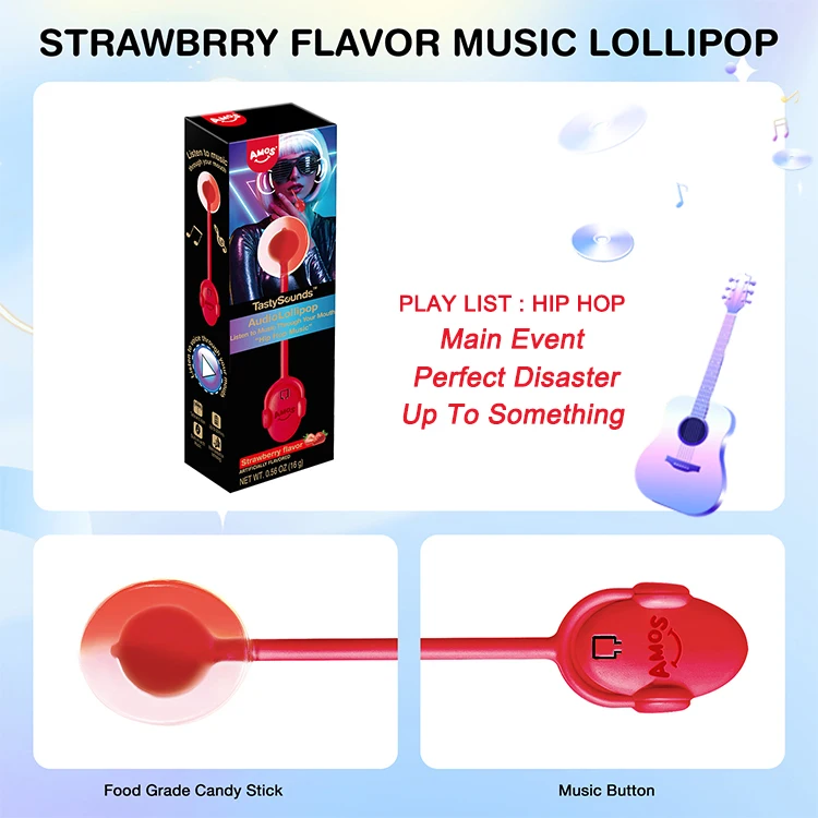 Multi Color Novelty Hard World Wide Popping Sweets Custom Audio Lollipop Music Candy Toy