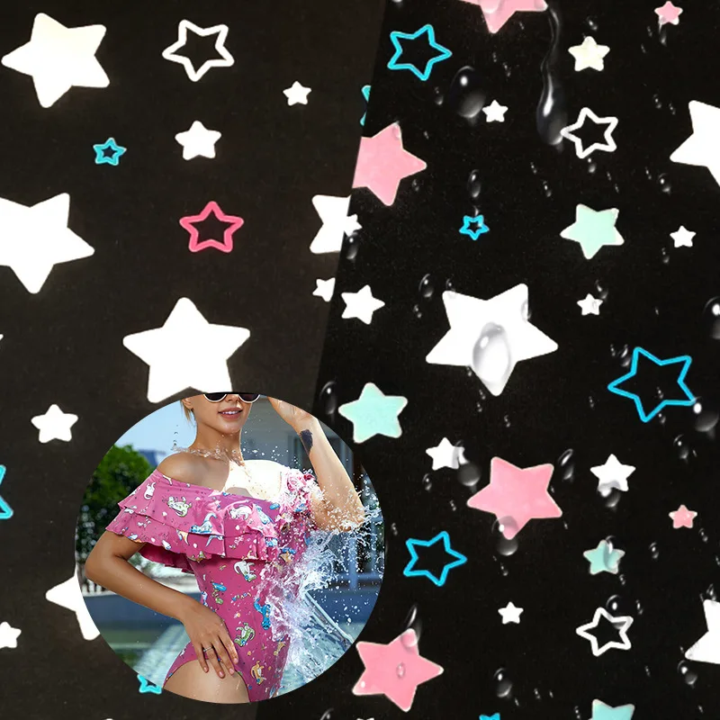 Stars Print Hydrochromic Swim Trunks Hydrochromic-Garments-Fabric Hydro Color Changing Fabric In Water Suit