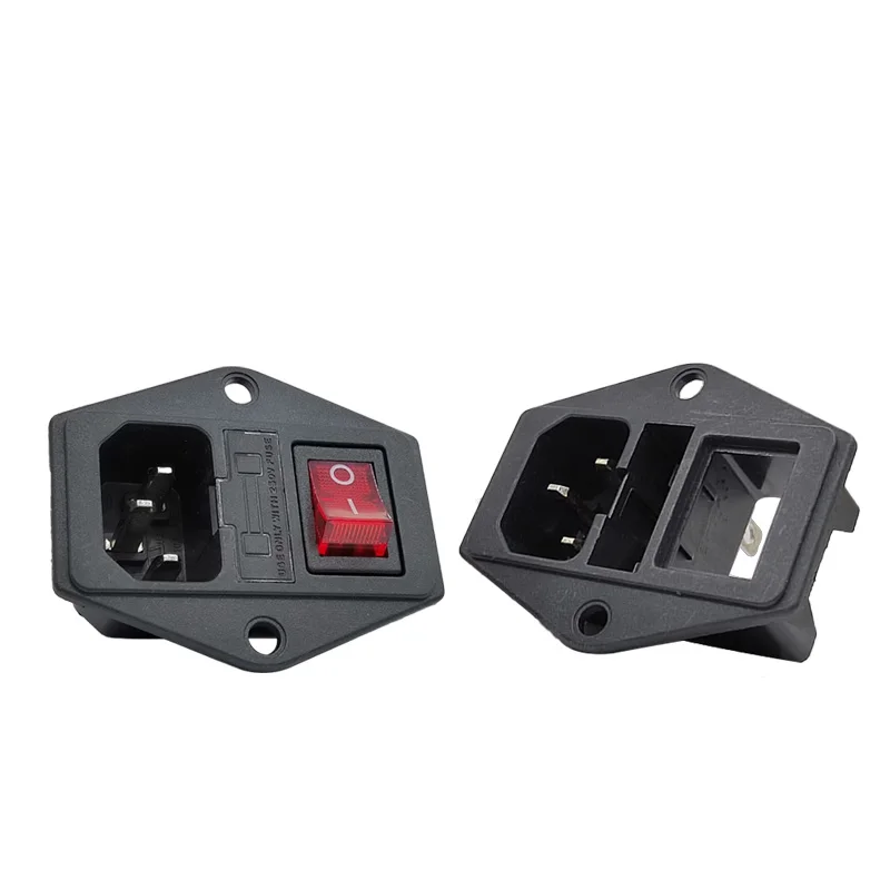 1/2 3 Pin IEC320 C14 Inlet Module Plug 5A Fuse Switch Male Power Socket 10A 250V For Lab Equipment