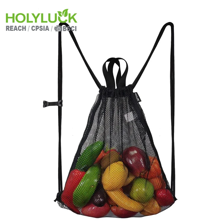 Washable Reusable Large Shopping Organic Net Laundry Mesh Tote Bag Handled Eco Friendly Mesh Drawstring Bags