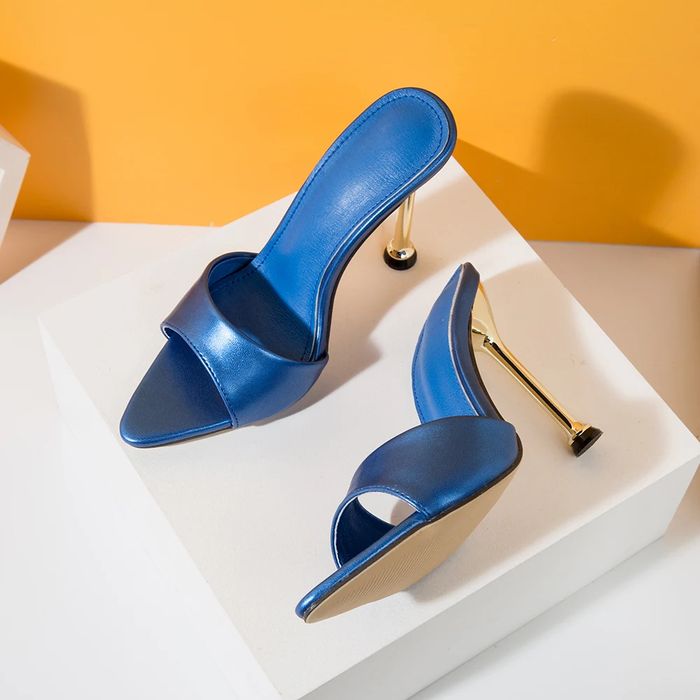 Summer 2021 Peep Toe Slippers Fashion 35-42 Leisure Shallow Sweet Patent Leather Alligator Pattern Stiletto Heels Ladies Shoes