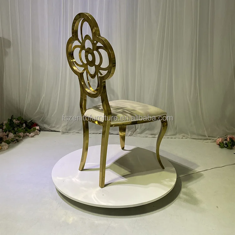 Romantic Silver and Gold Carved Flower Patterns Wedding Furniture Stainless Steel Chair Wedding