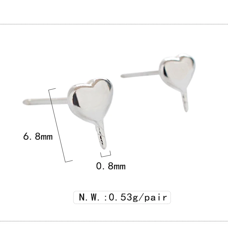 Wuqie Korean Style Silver Sweet Heart Shape Stud Earring Findings DIY Jewelry Accessories for Women