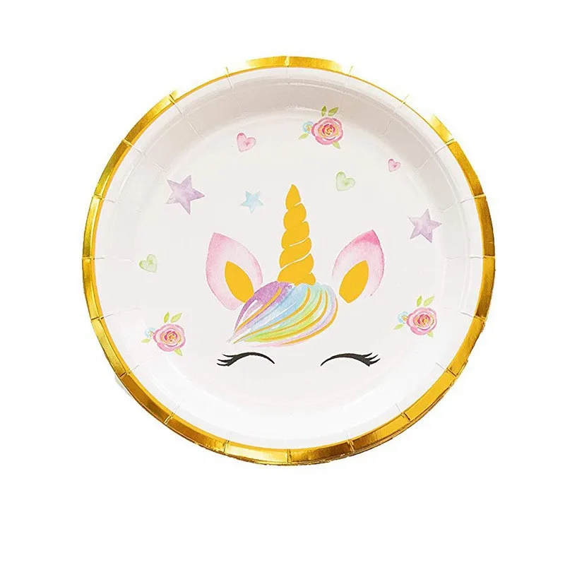 New Hot Stamping Unicorn Birthday Party Tableware Set 10pcs Holiday Supplies Disposable Paper Cups Plates