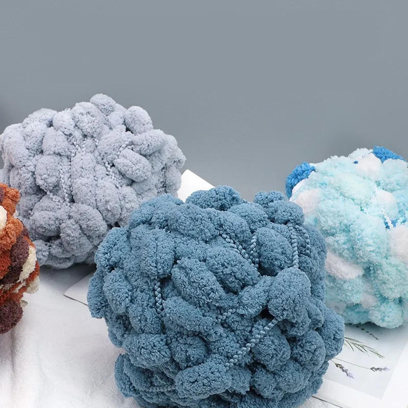 Wholesale Solid and Space Dyed 100% Polyester Crochet Pom Pom Fancy Chenille Yarn for Carpet