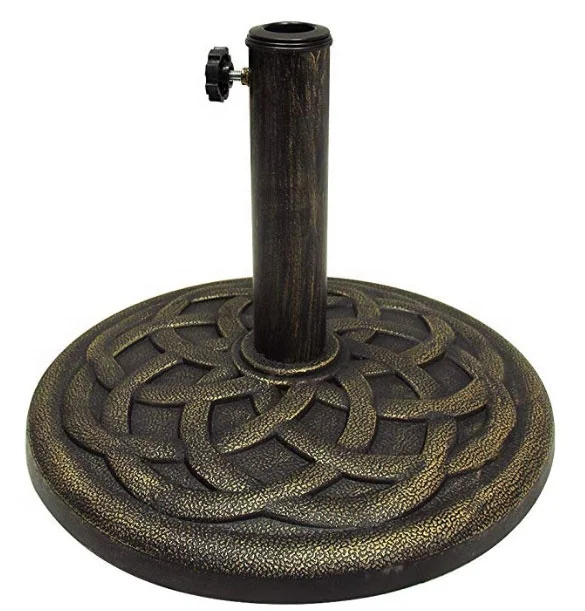 Outdoor Decorative Cast Stone Patio Umbrella Base Resin Heavy Duty Stand Brown Finish