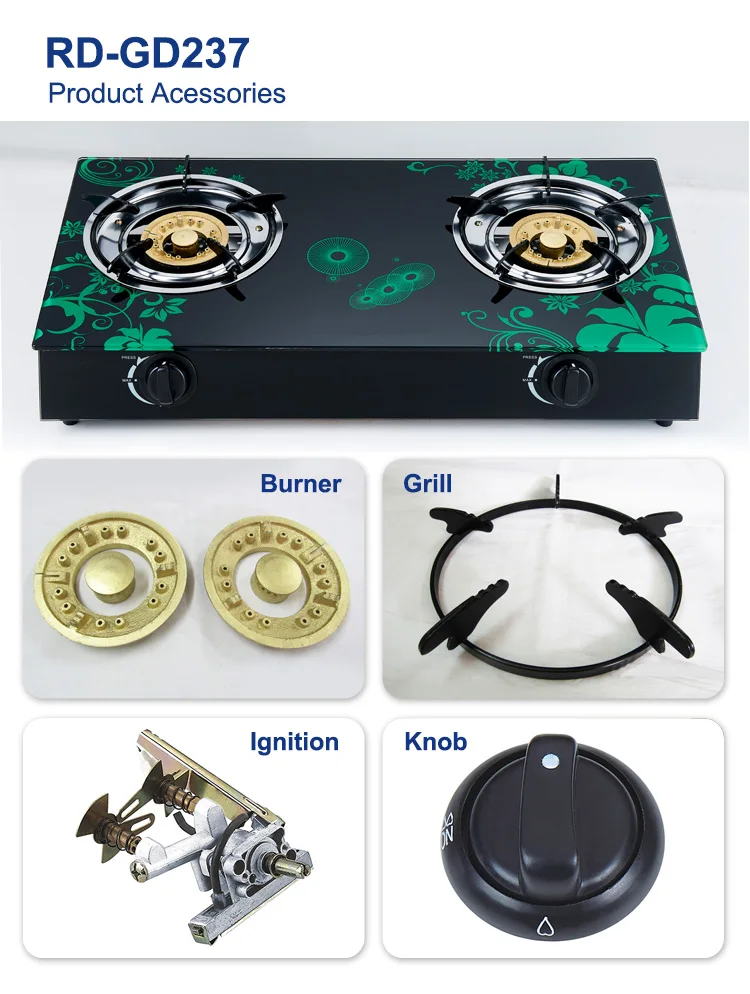 
Modern kitchen hot sale customizable color printing glass table top cooking gas stove 