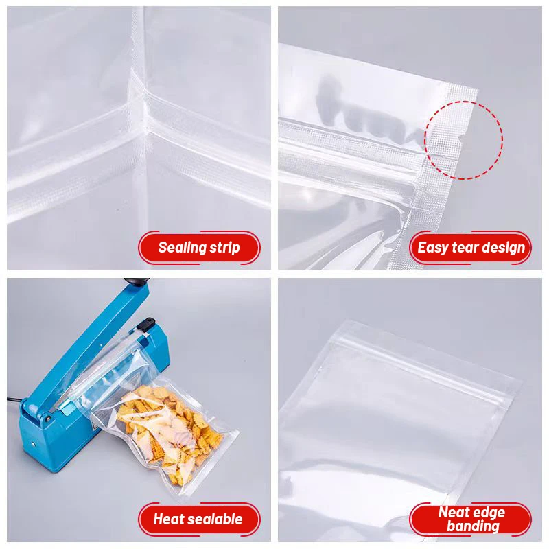 Resealable Clear Self Seal 3 Side Seal Holographic Ziplock Bag Doypack Transparent Plastic Snack Food Packing Bag With Zipper