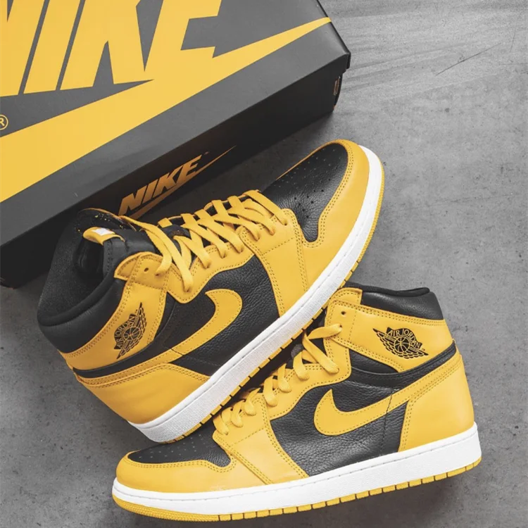 New Trendy Brand Nike Air Jordan 1 Retro High Yellow Black Basketball Shoes AJ1 Sports Outdoor Fashion Casual Nike Shoes