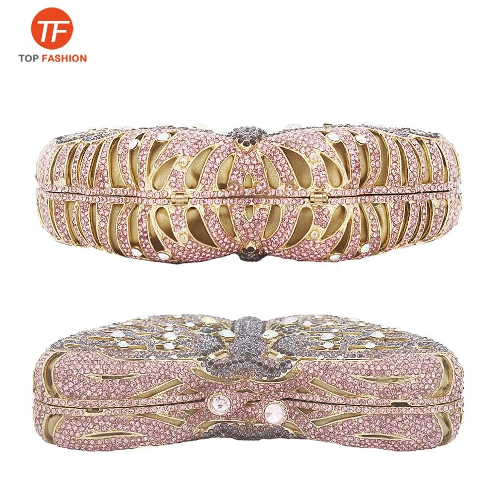 
Factory Wholesales Luxury Crystal Rhinestone Party Rigid Clutch Evening Bag Butterfly Diamante Clutch Purse 