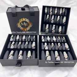 Luxury designer press on nails with rhinestones artificial fingernails french on false nails with stones