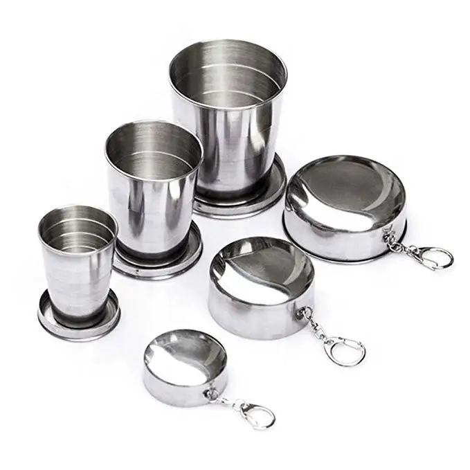 Collapsible Cup Stainless Steel Portable Folding Metal Telescopic Keychain Cups Mug 75ml 150ml 250ml