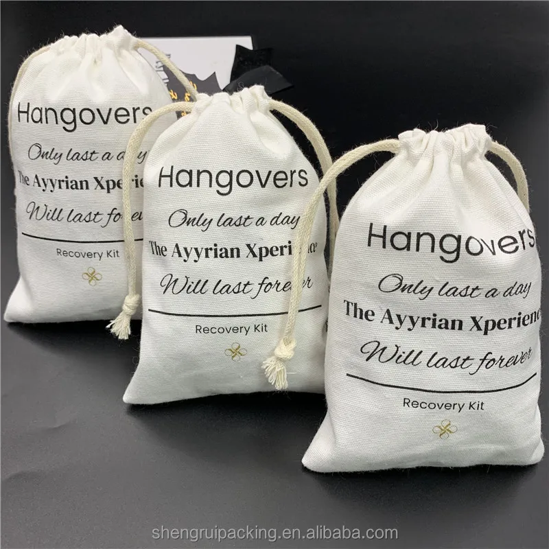 Hangover Kit Bags White Cotton Jewelry Pouch Wedding Bridesmaid Bachelorette Hangover Recovery Kits Cotton Favor Bags