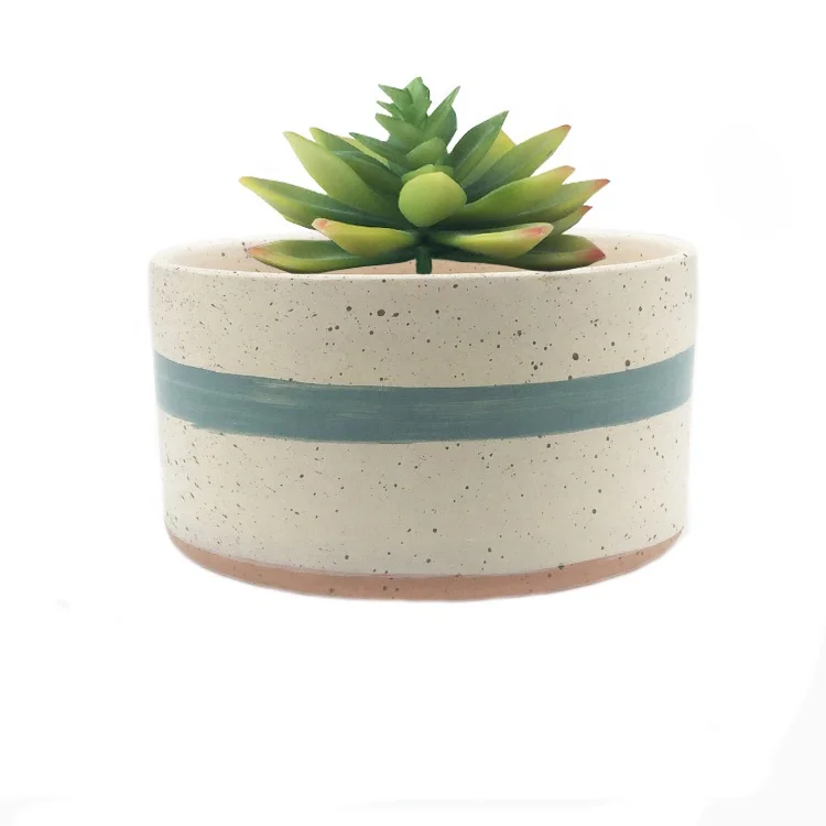 White glazed with terracotta bottom succulent ceramic pots planters with spots