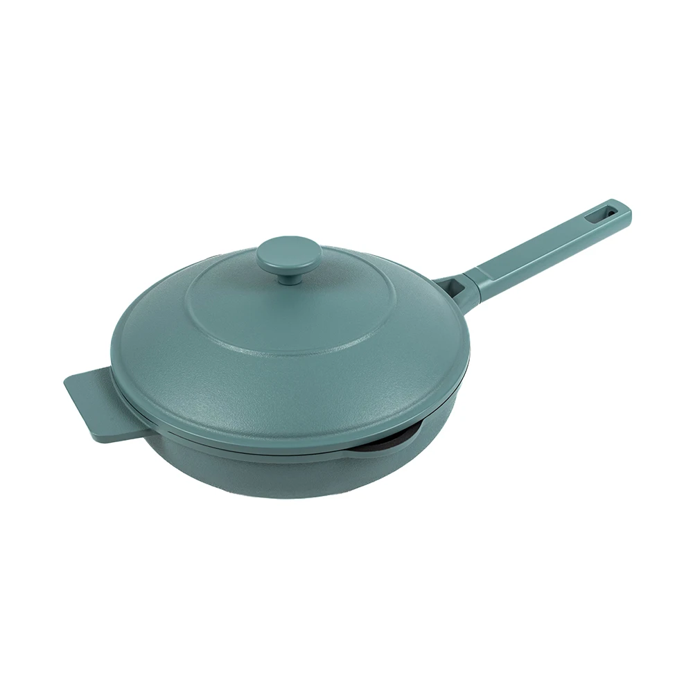 Blue Aluminum Deep Frying Pan With Lid Nonstick Deep Saute Pan  Skillet Wok