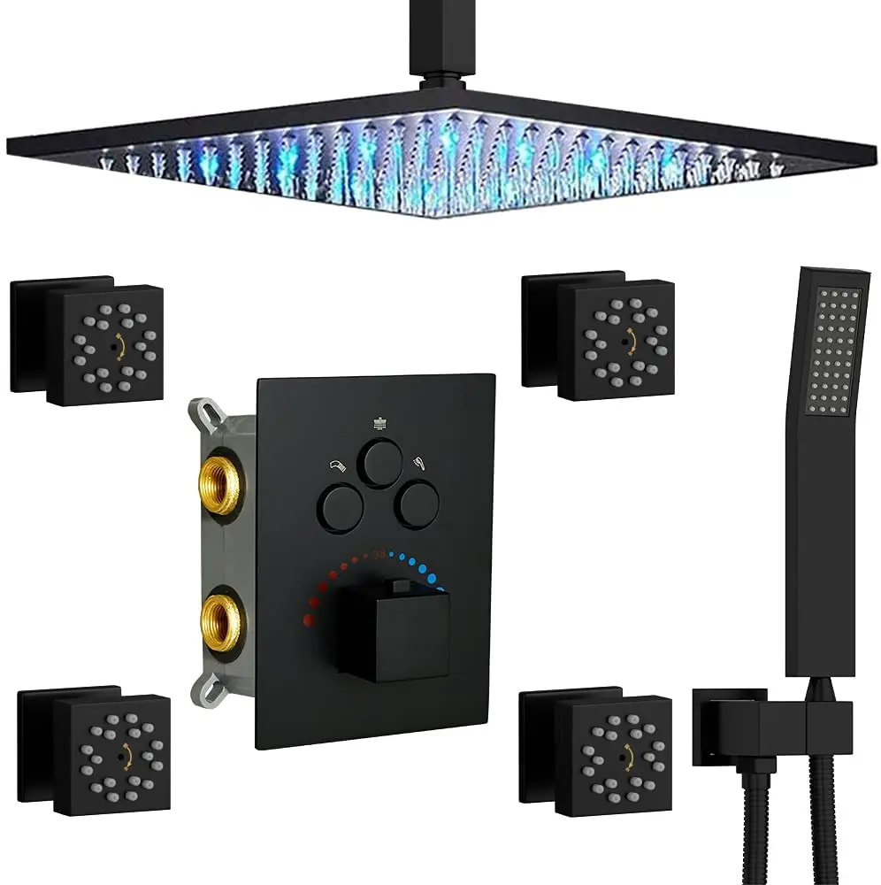 Thermostatic Ceiling Mount Shower System Bathroom Luxury Rain Mixer Shower Set