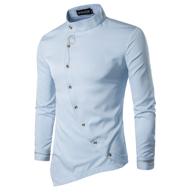 A26 Custom Men Mandarin Collar Slim Casual Shirt Crop Button Down Long-sleeved Shirts
