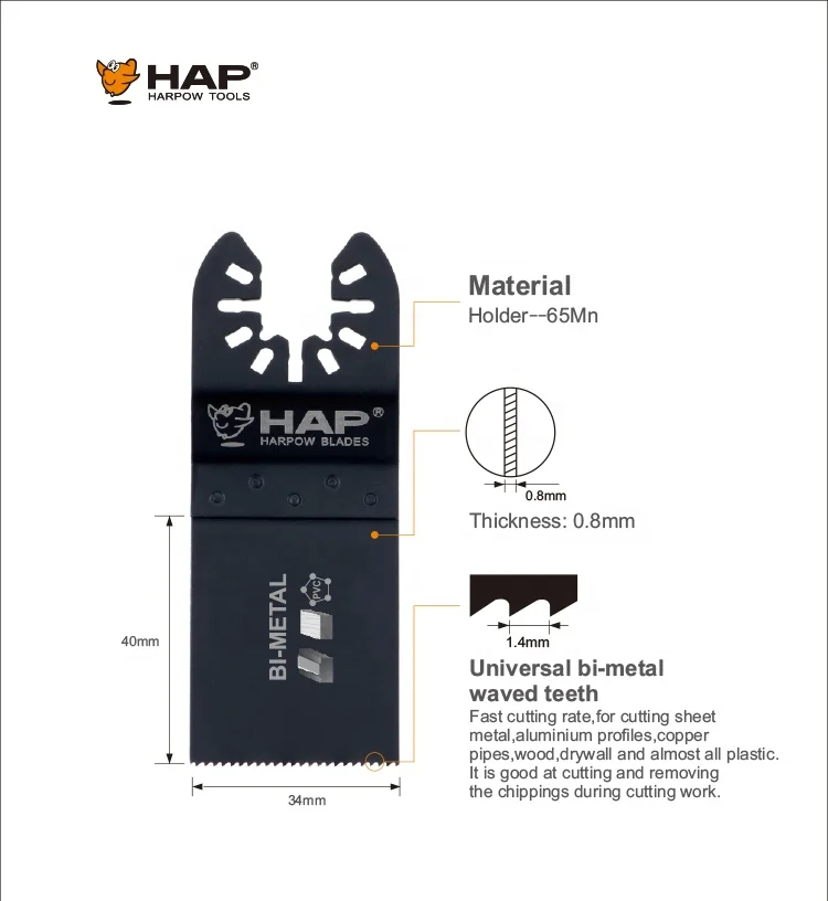 Power Tool Accessories Quick-fit Oscillating Multi Tool Blade 34MM Bi-Metal Oscillating Blade For Wood Metal Cutting