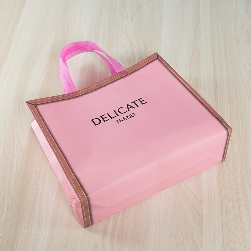 wholesale printed customized recycled biodegradable pink non woven shopping bag
