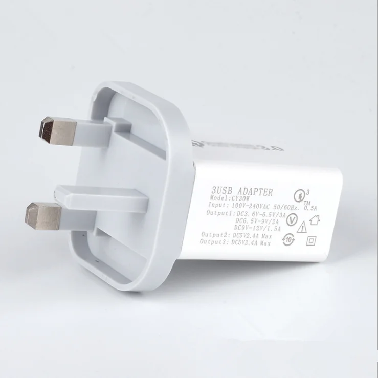 Универсальный 3 порта USB зарядное устройство QC 0 и 5V 2.4A штепсельная вилка британского стандарта Портативный адаптер для быстрого настенного зарядного устройства Samsung S8
