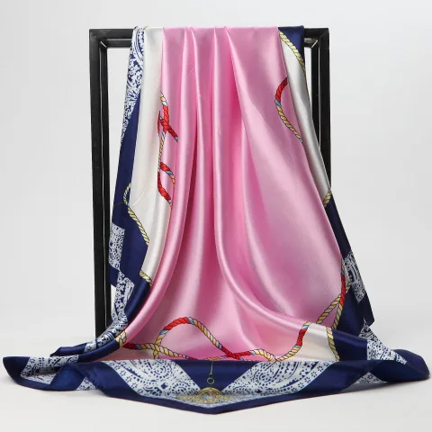 Шелковый шарф для женщин Мода 90*90 см цепи печати квадратный волос Головной Платок роскошного фирменного дизайна; Цвет шали женский шарф с атласным хиджаб шарф