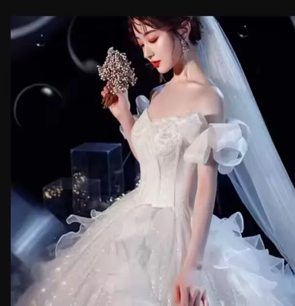 NDC10016 Wedding Dress Bridal Gown Evening Fabric White Women Bridal Classic Diamond Wedding Dress