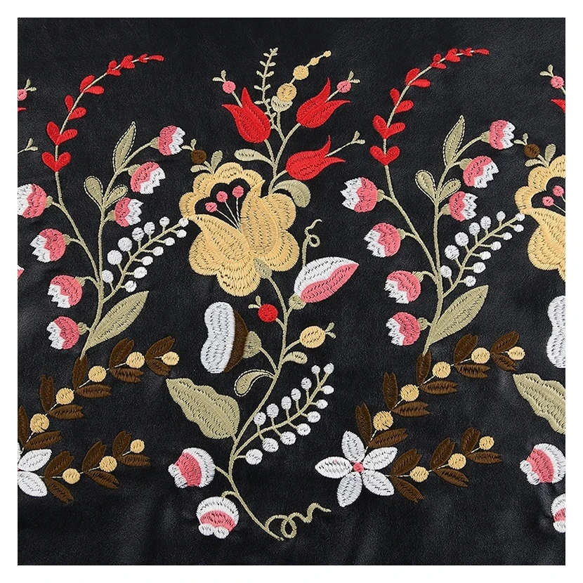 HA-14373B China Supplier Embroidered Border Design Pu Polyester Fabric for Women Garment