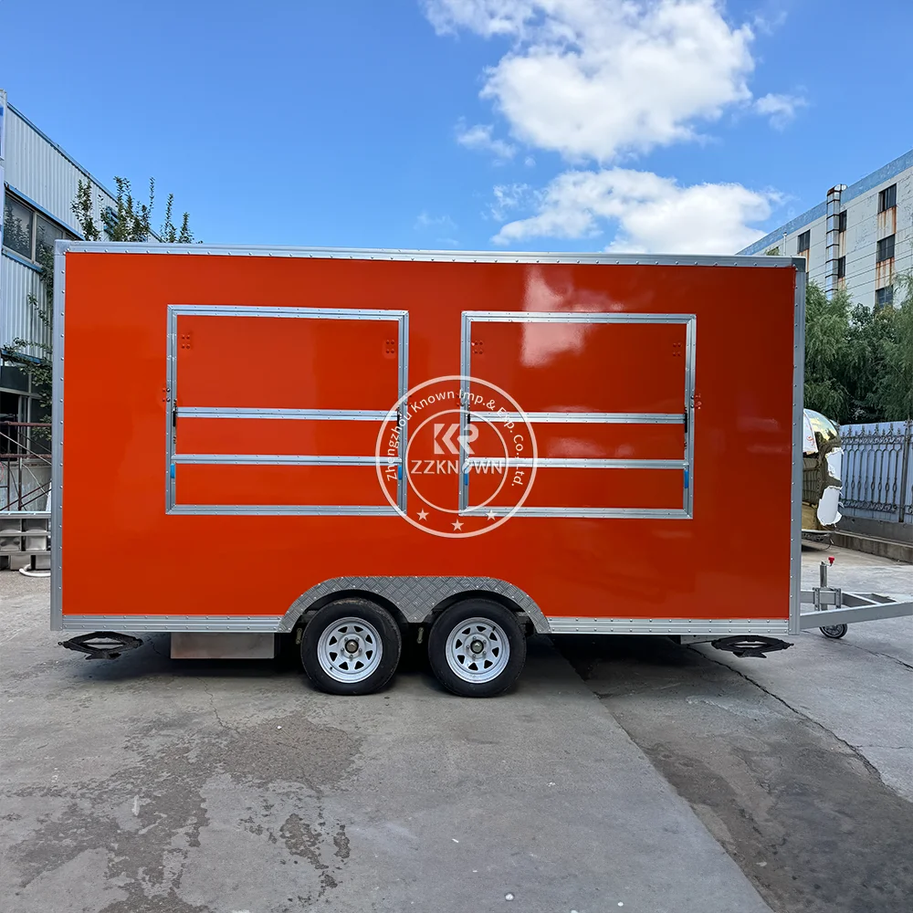 4.5m Bright Red & Orange Square Food Truck with American Chimney and Tri-Fold Selling Window dessert food trucks for sale